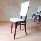 5 vintage chairs from the 60s, white leatherette, mahogany wood