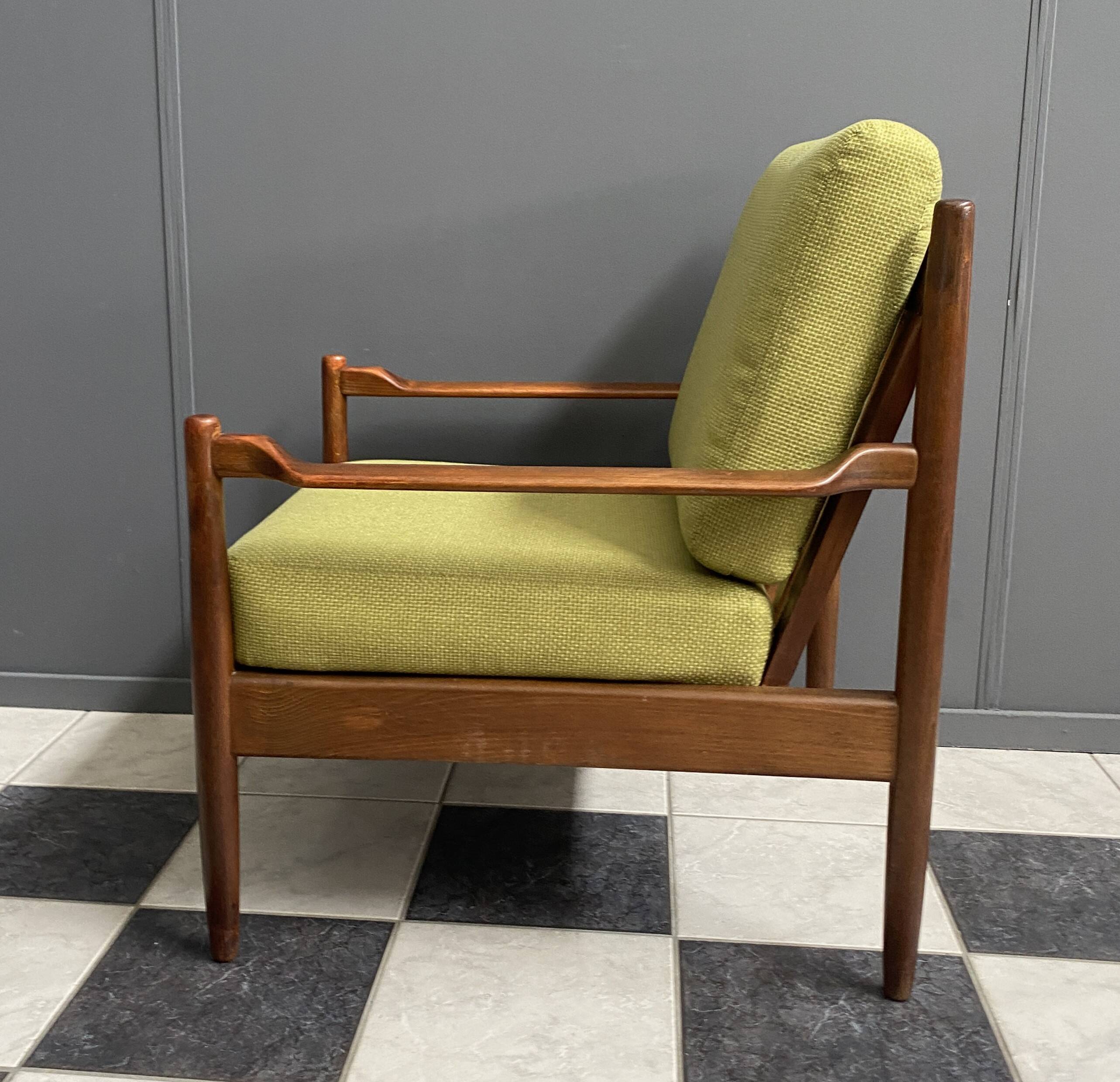 Yellow fabric and wood relax chair 1960s