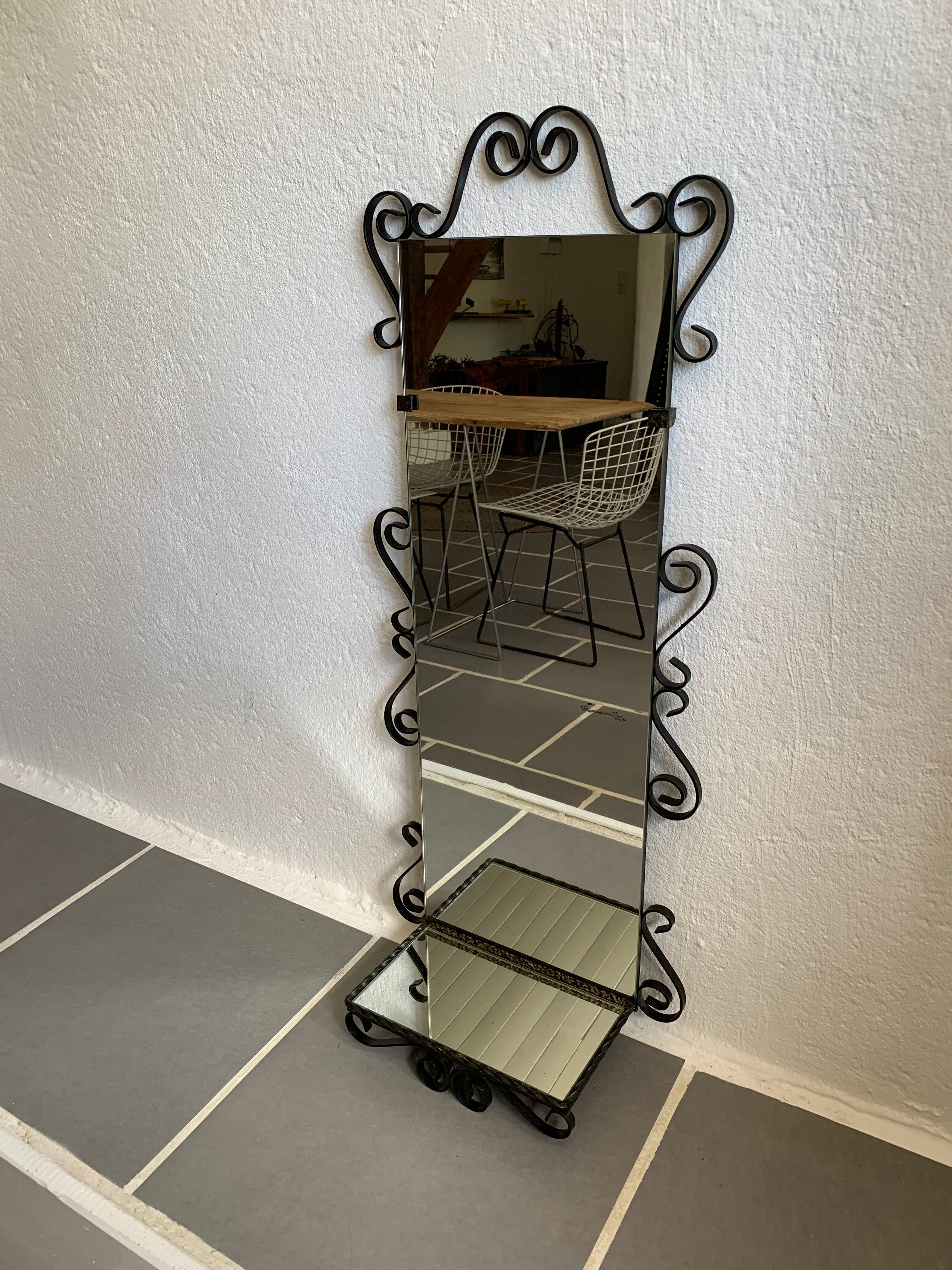 Vintage entrance mirror wrought iron with tablet  38x105cm