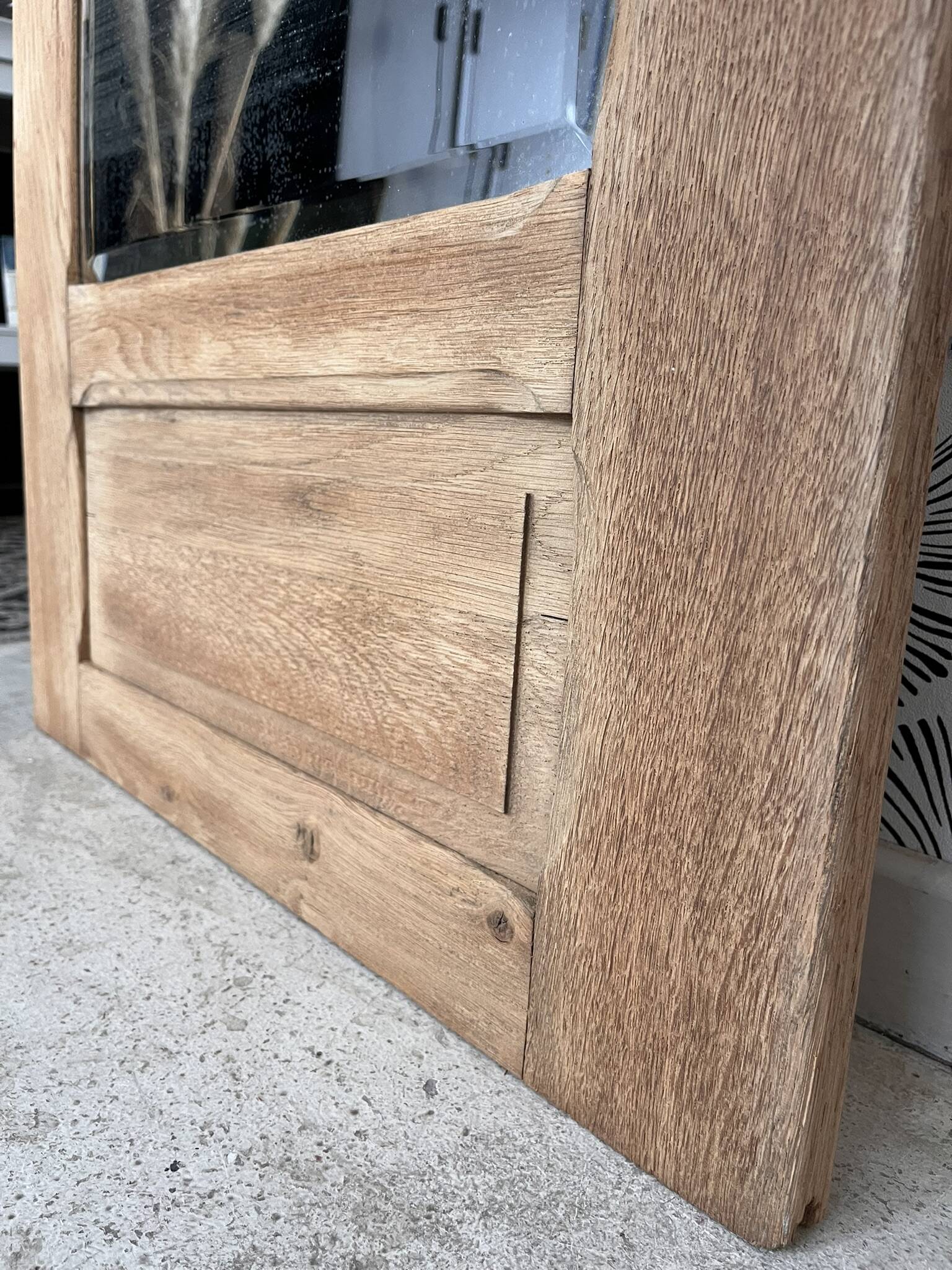 Vintage Art Deco bevelled wardrobe door, solid oak, Azalée.