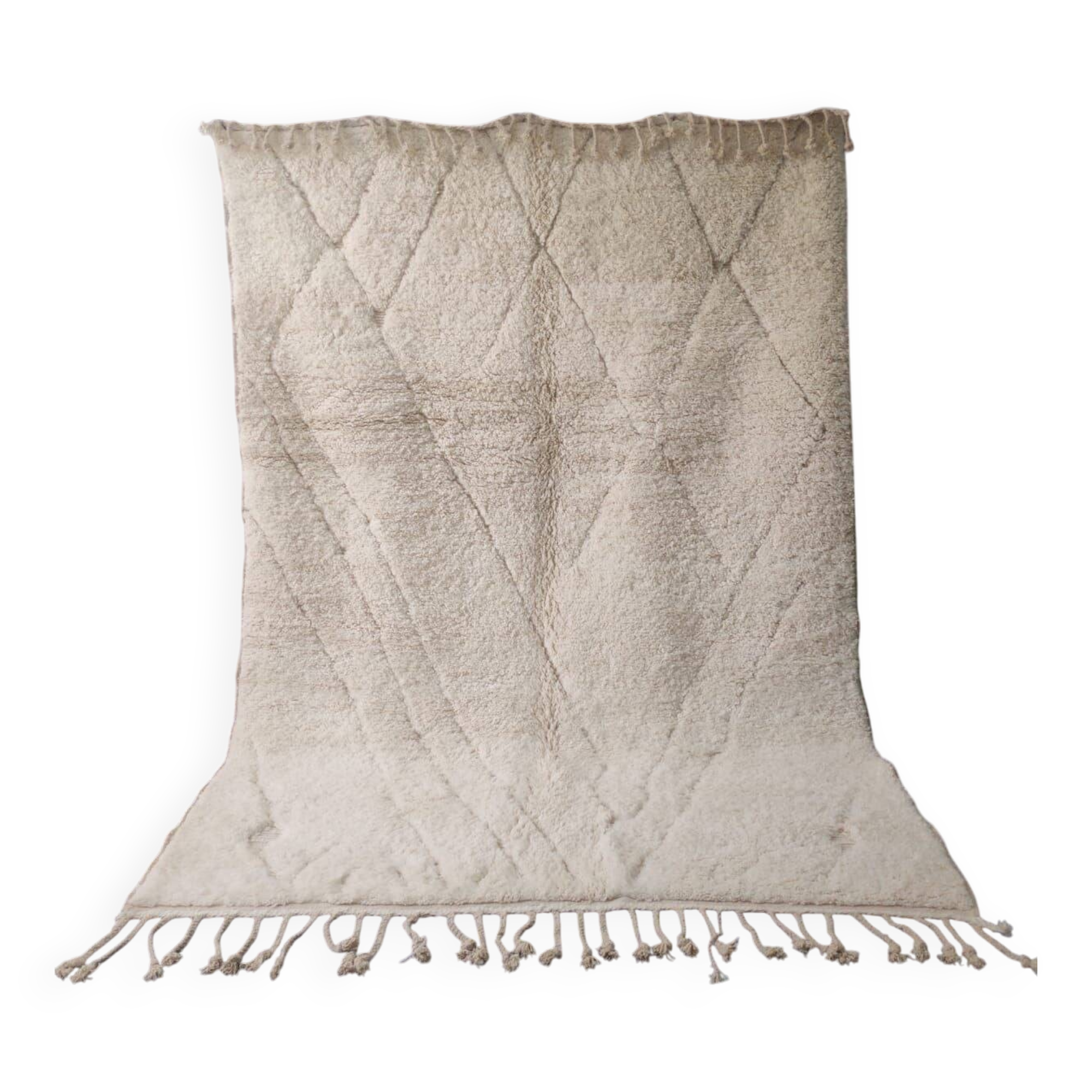 Large Authentic Beni Ouarain Rug, Ecru with Diamond Pattern - 300x200cm