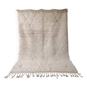 Grand Tapis Beni Ouarain Authentique, Écru à Motifs Losanges - 300x200cm