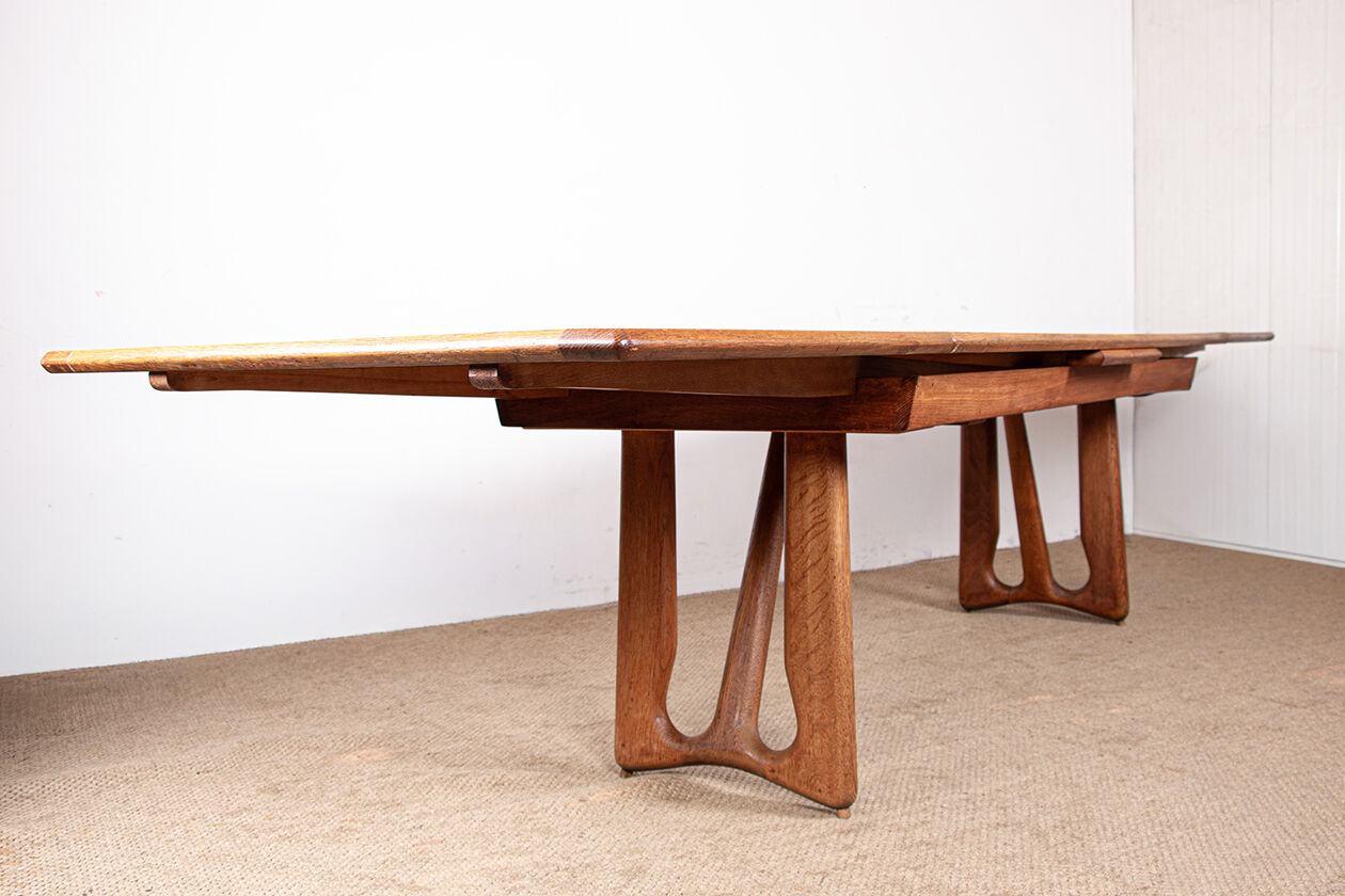 Large extendable dining table, 320 cm, in oak, Guillerme and Chambron.