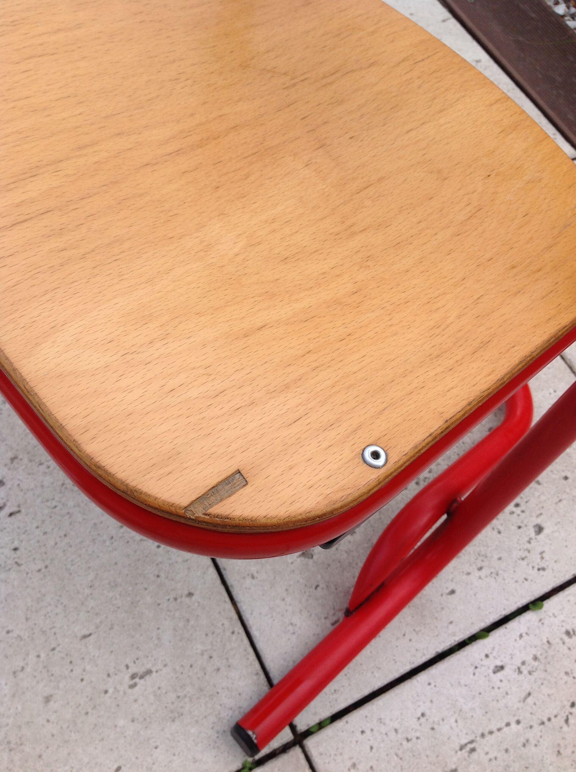 Children's wooden and red metal chair 1970