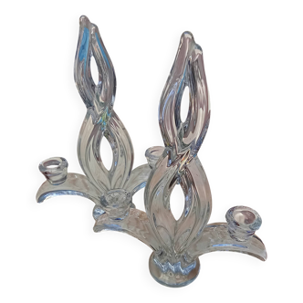 Pair of crystal candlesticks – 80s handcrafted design