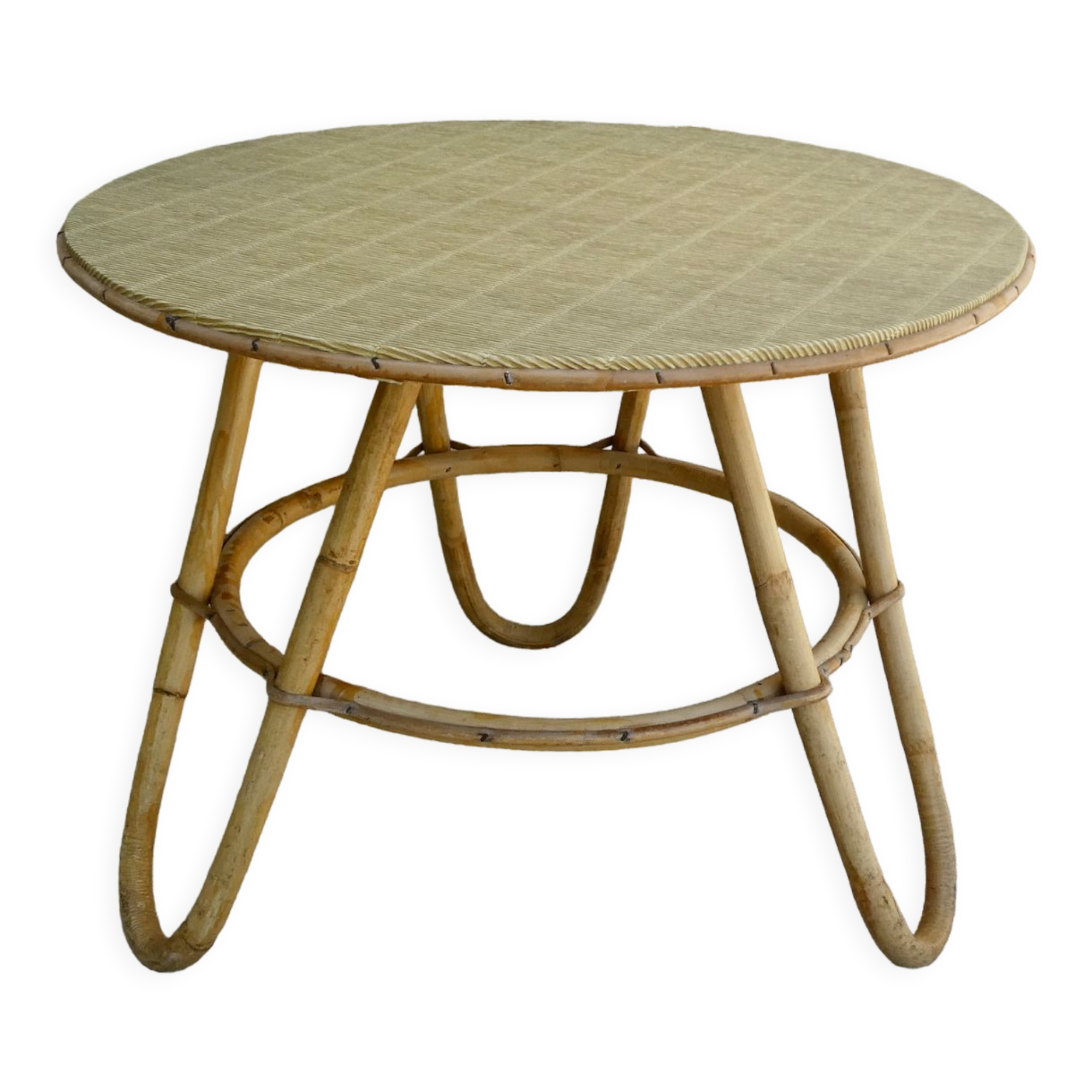 Rattan tripod pedestal table, 1960
