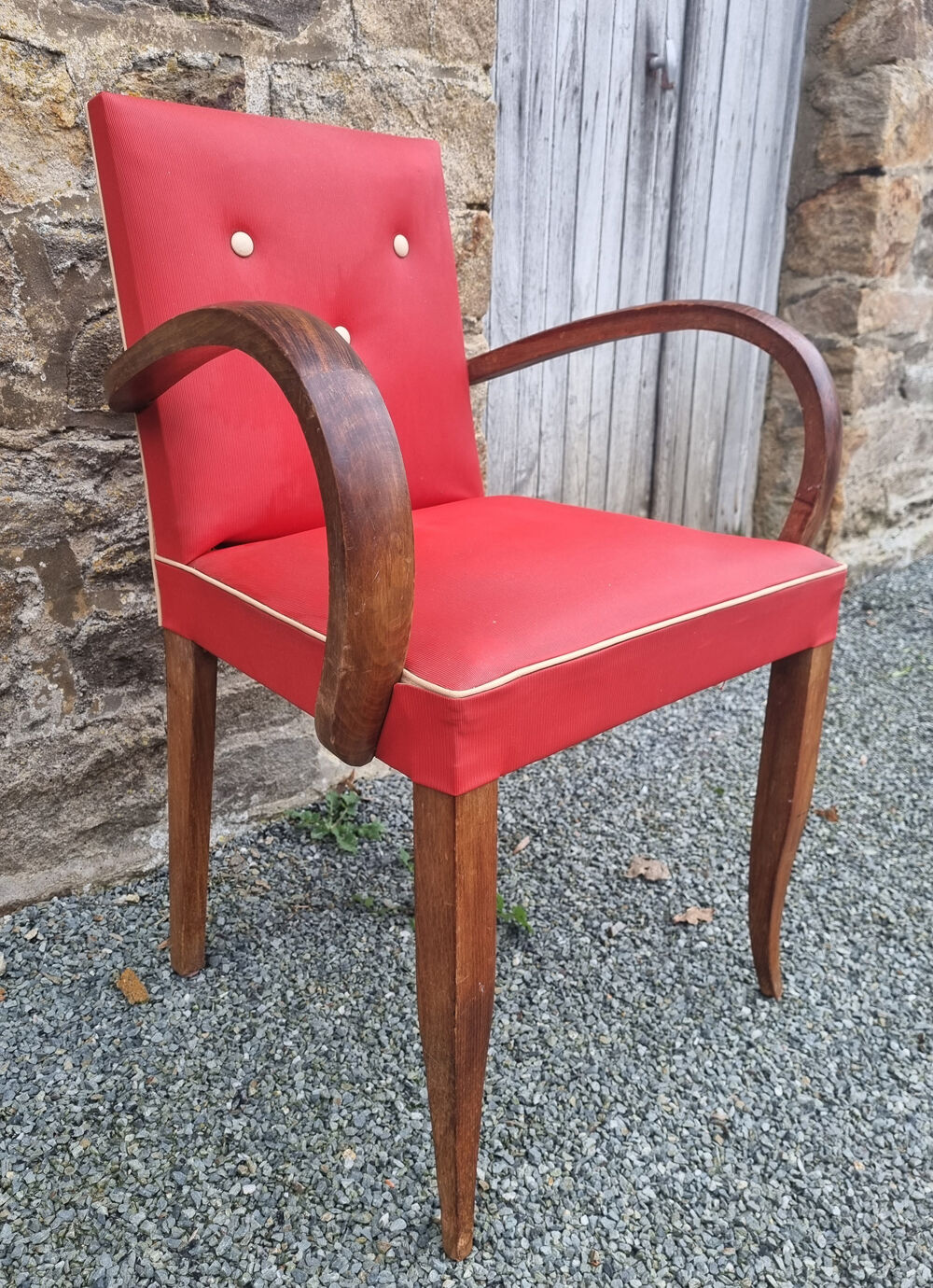 Red vintage bridge armchair, 40s