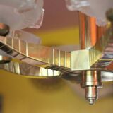 art deco suspension, 6-light Ezan glass globe chandelier, art deco bronze chandelier