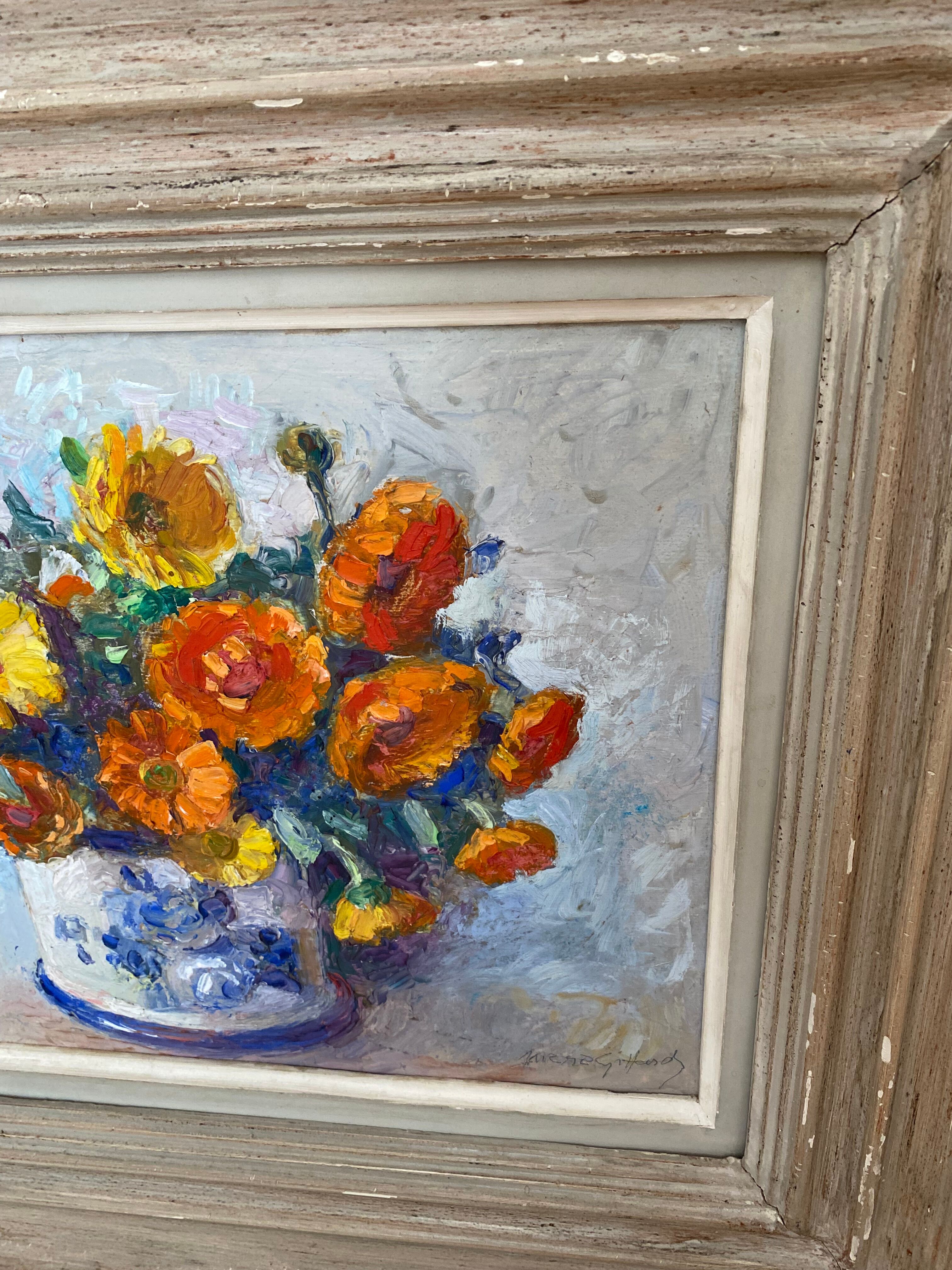 Old painting with bouquet of flowers