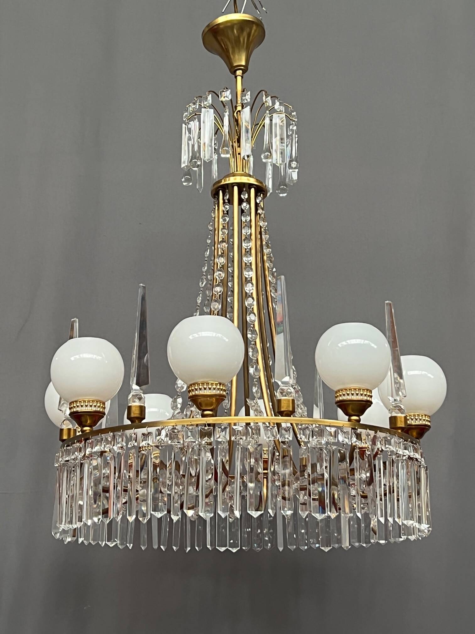 Empire style chandelier. Solid crystal, bronze.