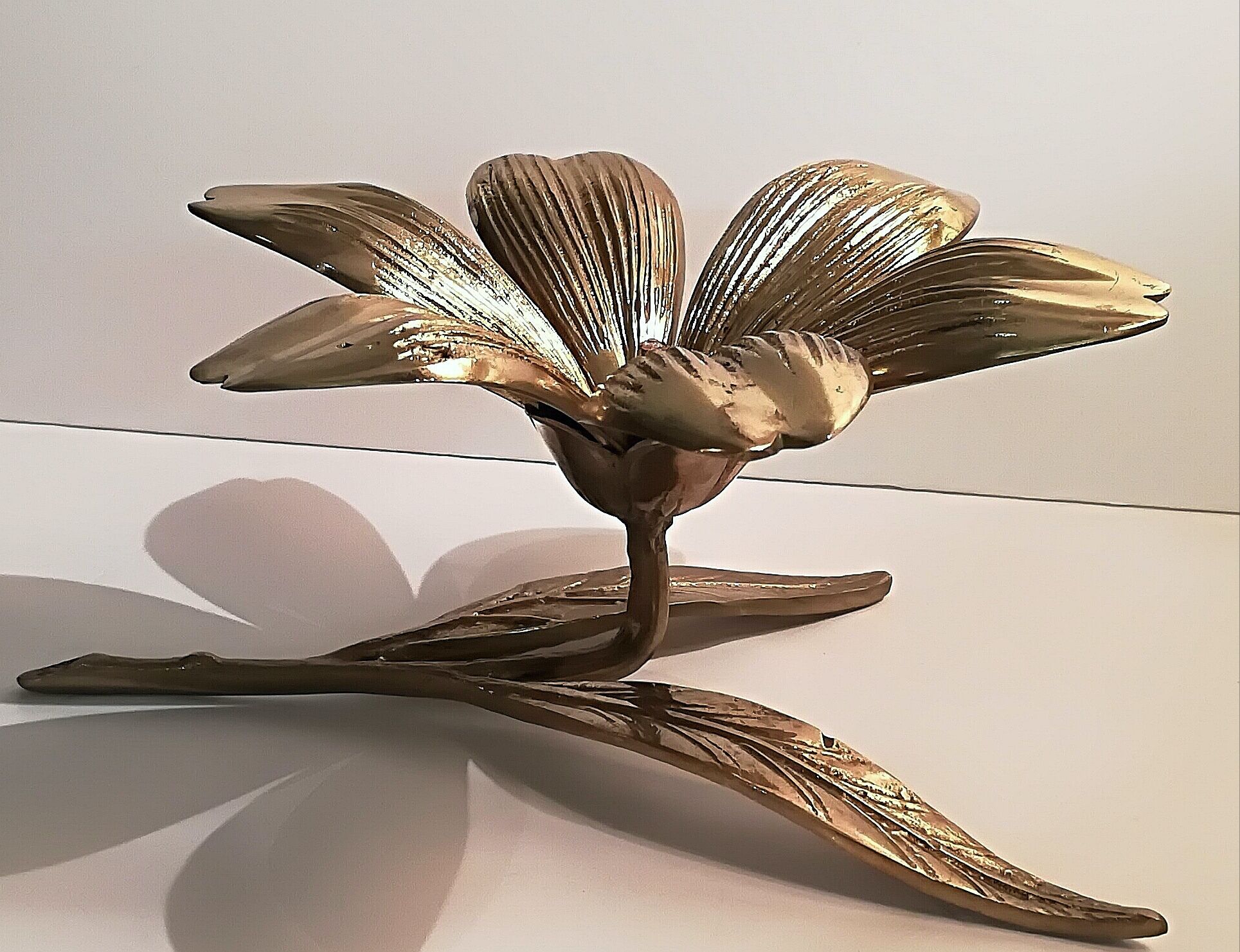 70s brass flower ashtray
