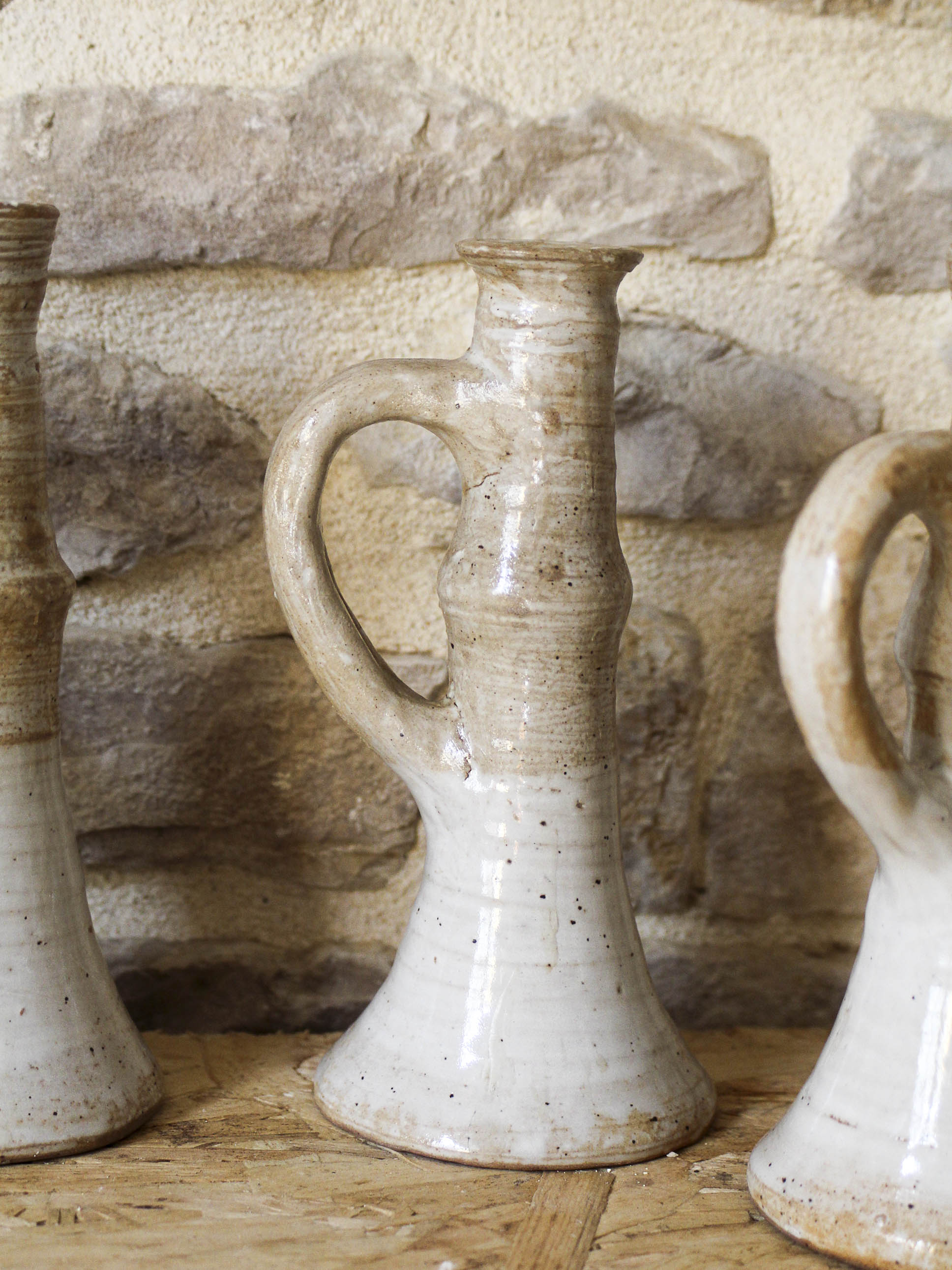 Set of 4 stoneware candle holders Pierre Lion - Puisaye