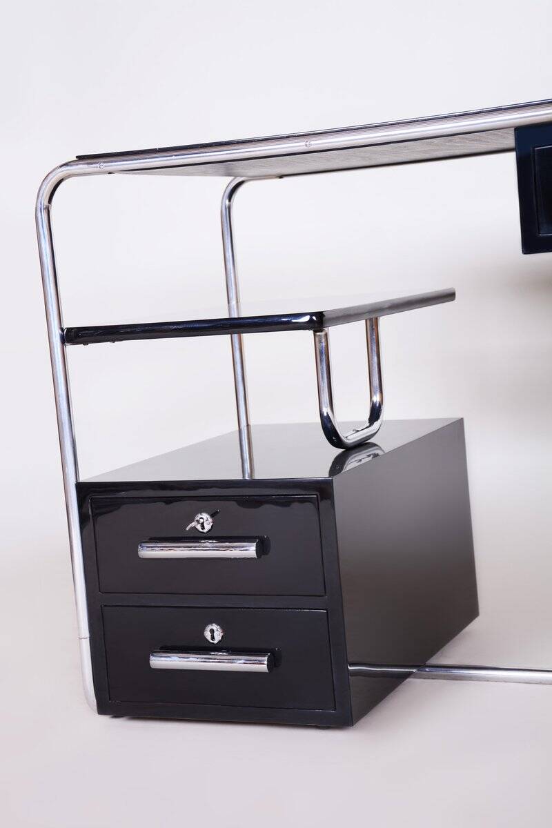 Bauhaus Writing Desk in Chrome, Steel and Wood, Germany, 1930s