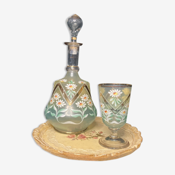 Art nouveau servant decanter and glass on tray early twentieth century