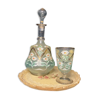 Art nouveau servant decanter and glass on tray early twentieth century