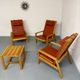 Ensemble salon en pin 3 fauteuils lounge et table design scandinave 70