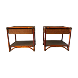 2 vintage rattan bedside tables 70's