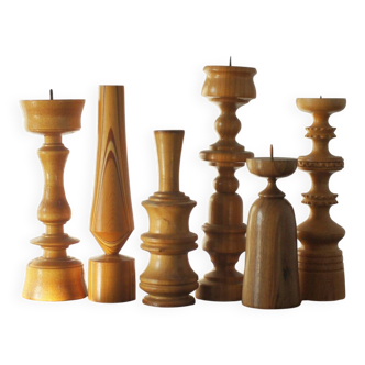 Scandinavian Wooden Candleholders, Set of 6