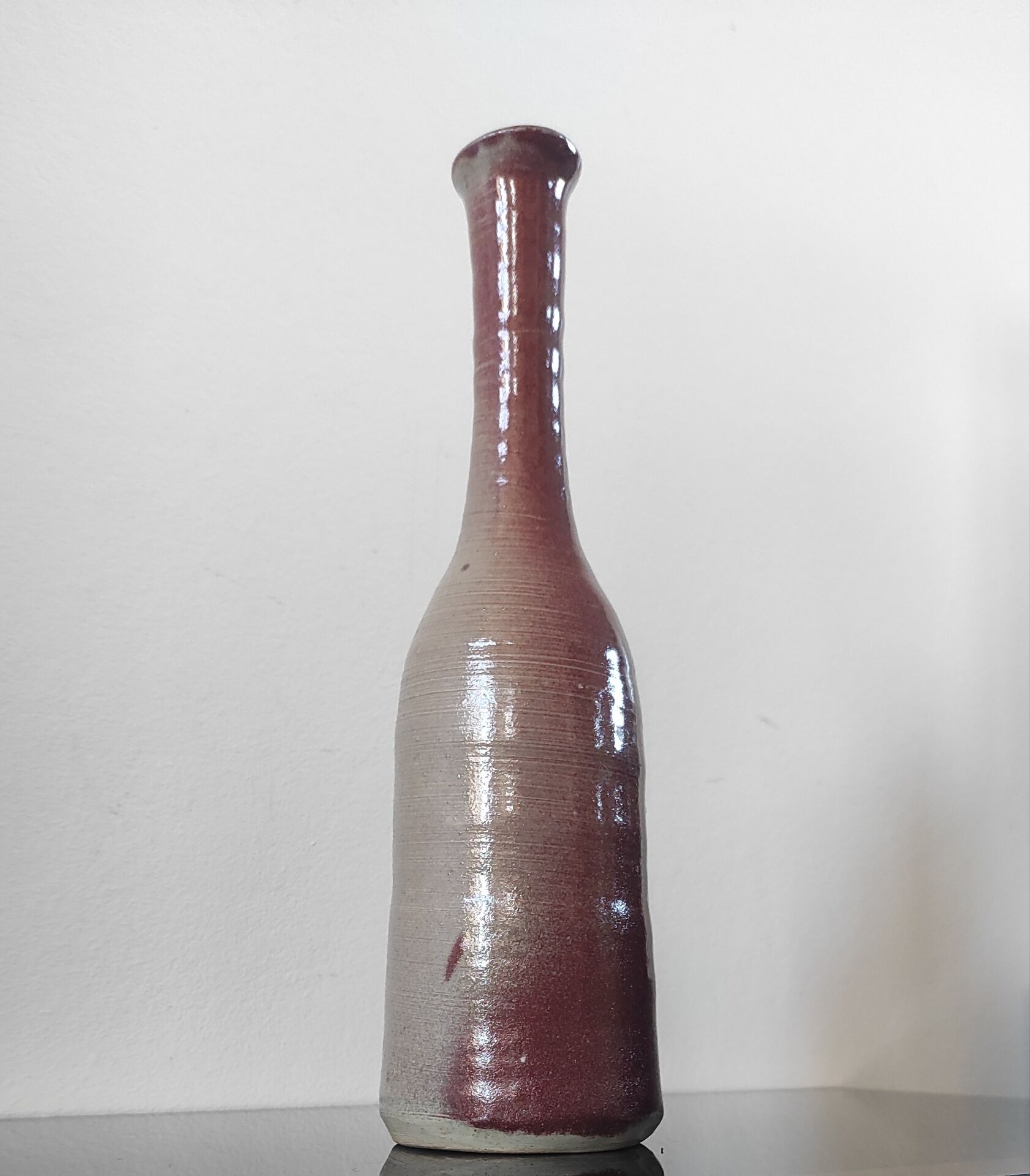 Vintage glazed stoneware bottle soliflore vase