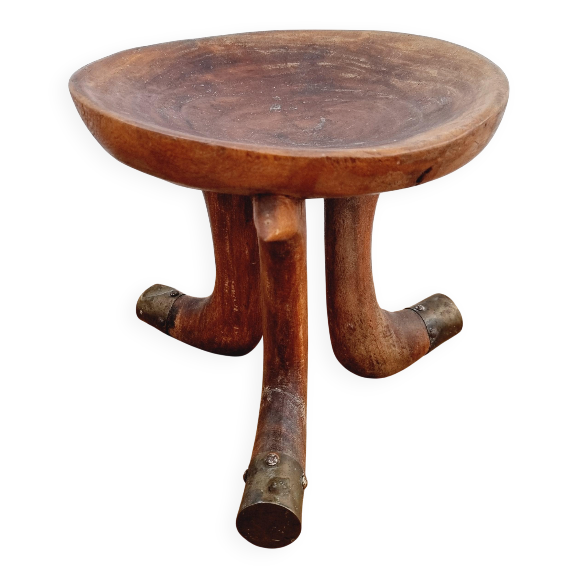 Tribal stool with brass details, Southern Ethiopia, early 20th century.