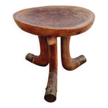 Tribal stool with brass details, Southern Ethiopia, early 20th century.