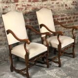 Chairs (pair) Sheep bones in walnut-tinted beech and marbled beige velvet