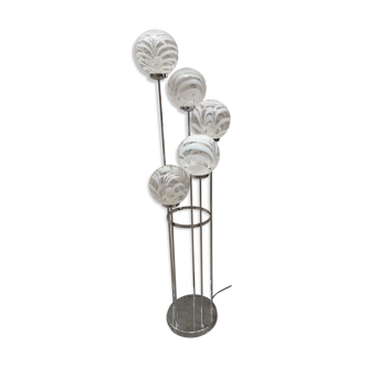 Lampadaire chrome 5 boules de verres de Murano années 70 design italien