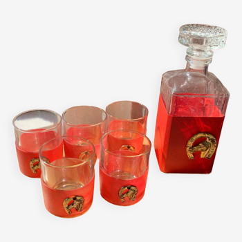 Carafe whisky et 5 verres bandeau rouge