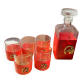 Carafe whisky et 5 verres bandeau rouge
