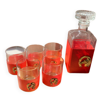 Carafe whisky et 5 verres bandeau rouge