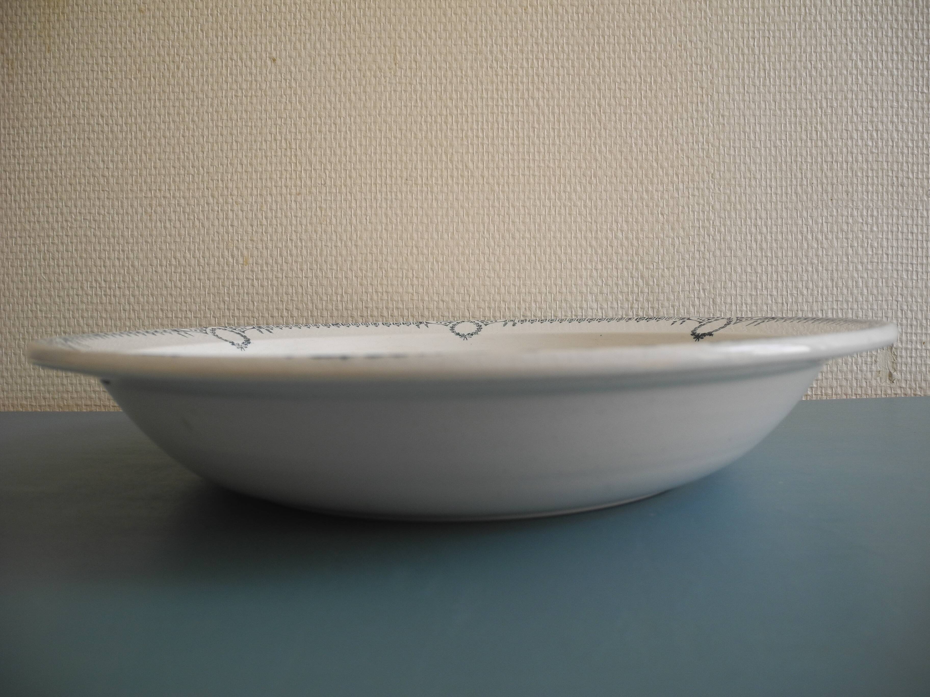 large old hollow dish St Amand art table antique French earthenware dish