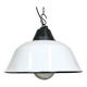 White enamel and cast iron industrial pendant light with glass cover, 1960s