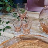 Rosaline service in pink glass with a tray, a carafe and 4 liqueur glasses