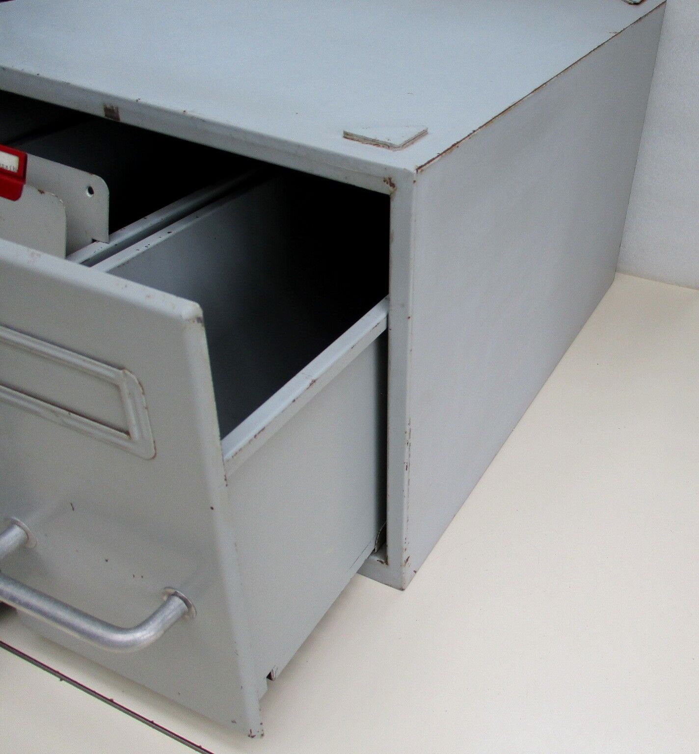 Vintage metal box with 2 drawers -industrial furniture grey