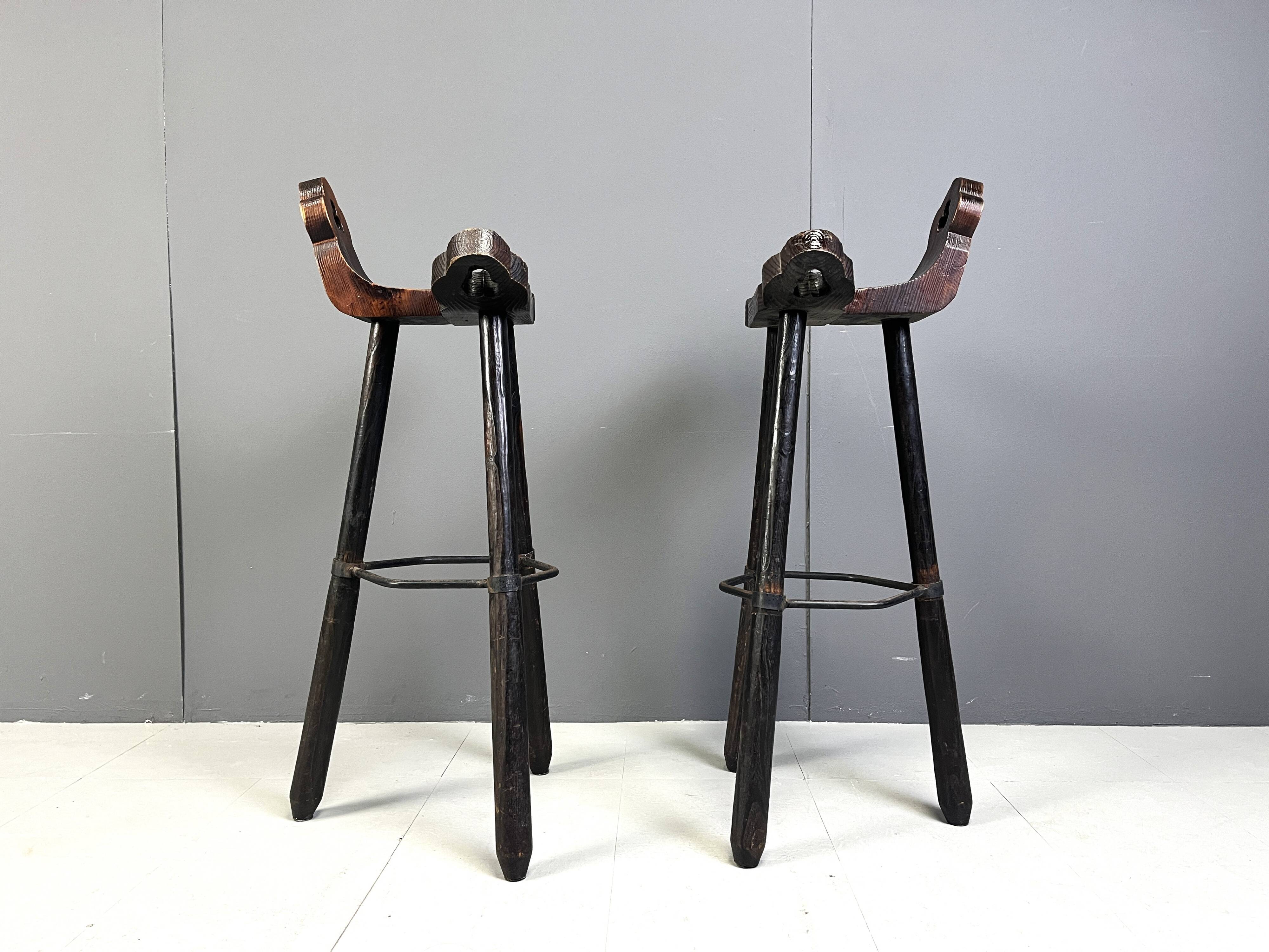 Mid Century Brutalist Bar Stools - Set of 2, 1960s