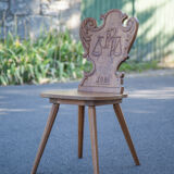 Set of 4 carved wooden stepladder chairs, pharmacy, brutalist, mountain style