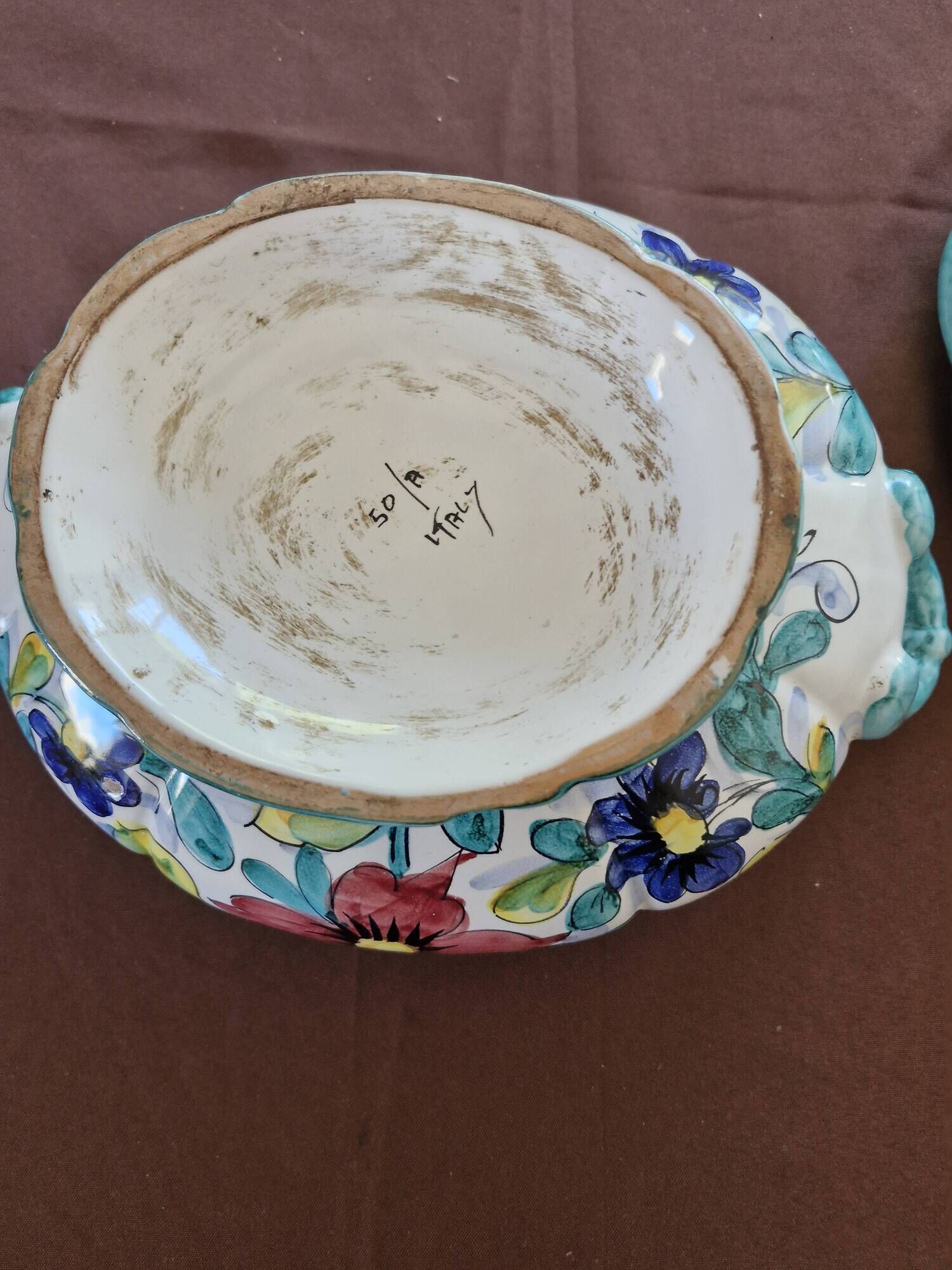 Vintage italian soup tureen in polychrome ceramic – floral decoration – italy