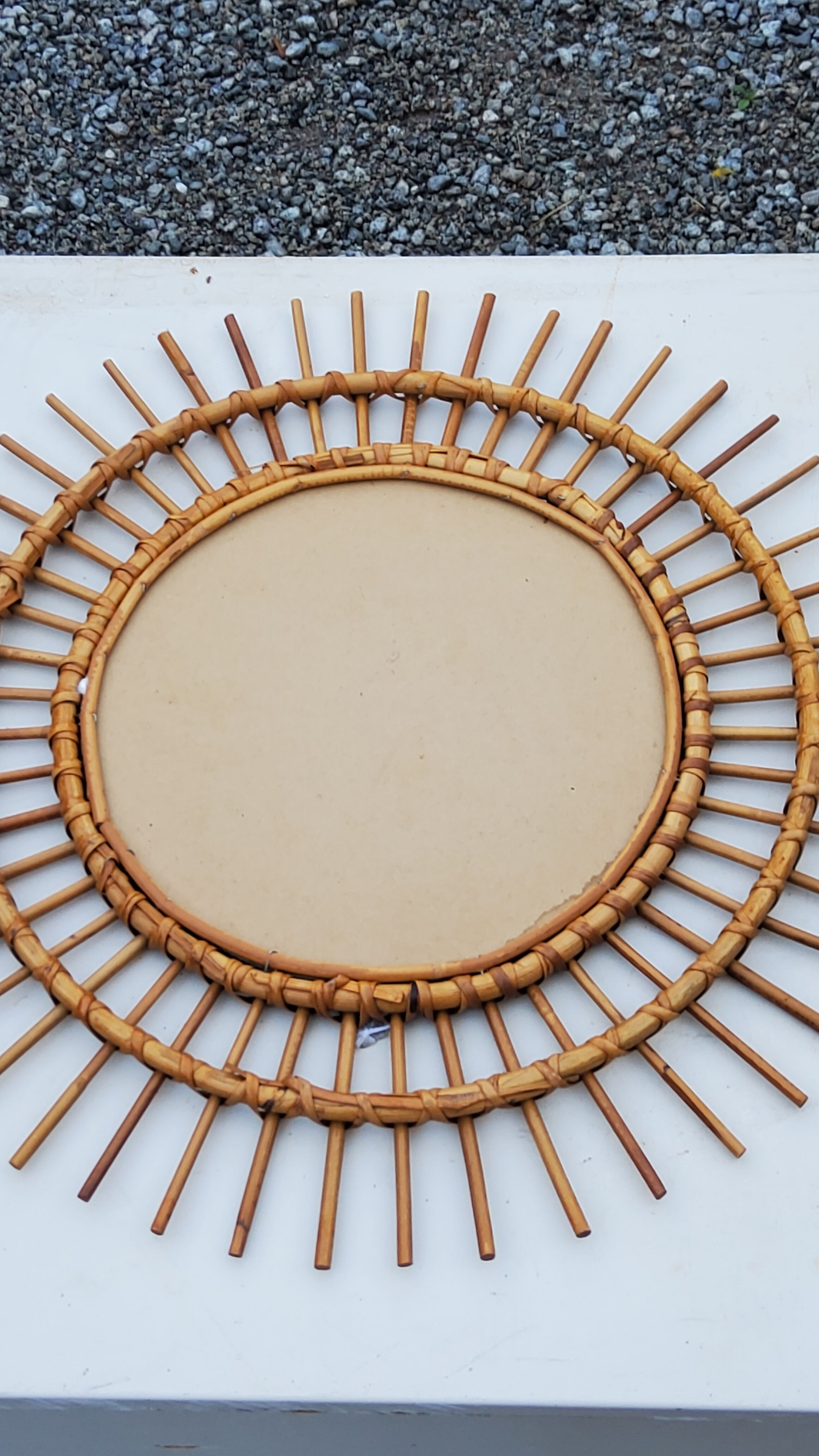 Sun mirror of the 50s in rattan