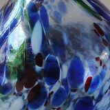 Designer Ball Vase in blown art glass, Murano style. Multi-colored speckles/smoke swirls. Dim 26 x 13 cm