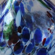 Designer Ball Vase in blown art glass, Murano style. Multi-colored speckles/smoke swirls. Dim 26 x 13 cm