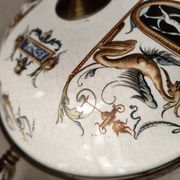 Lustre bronze, cuivre et faïence style gien