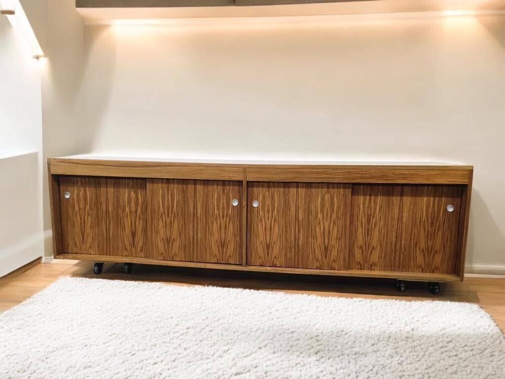 Vintage XL wooden wall cabinet / wardrobe with sliding doors