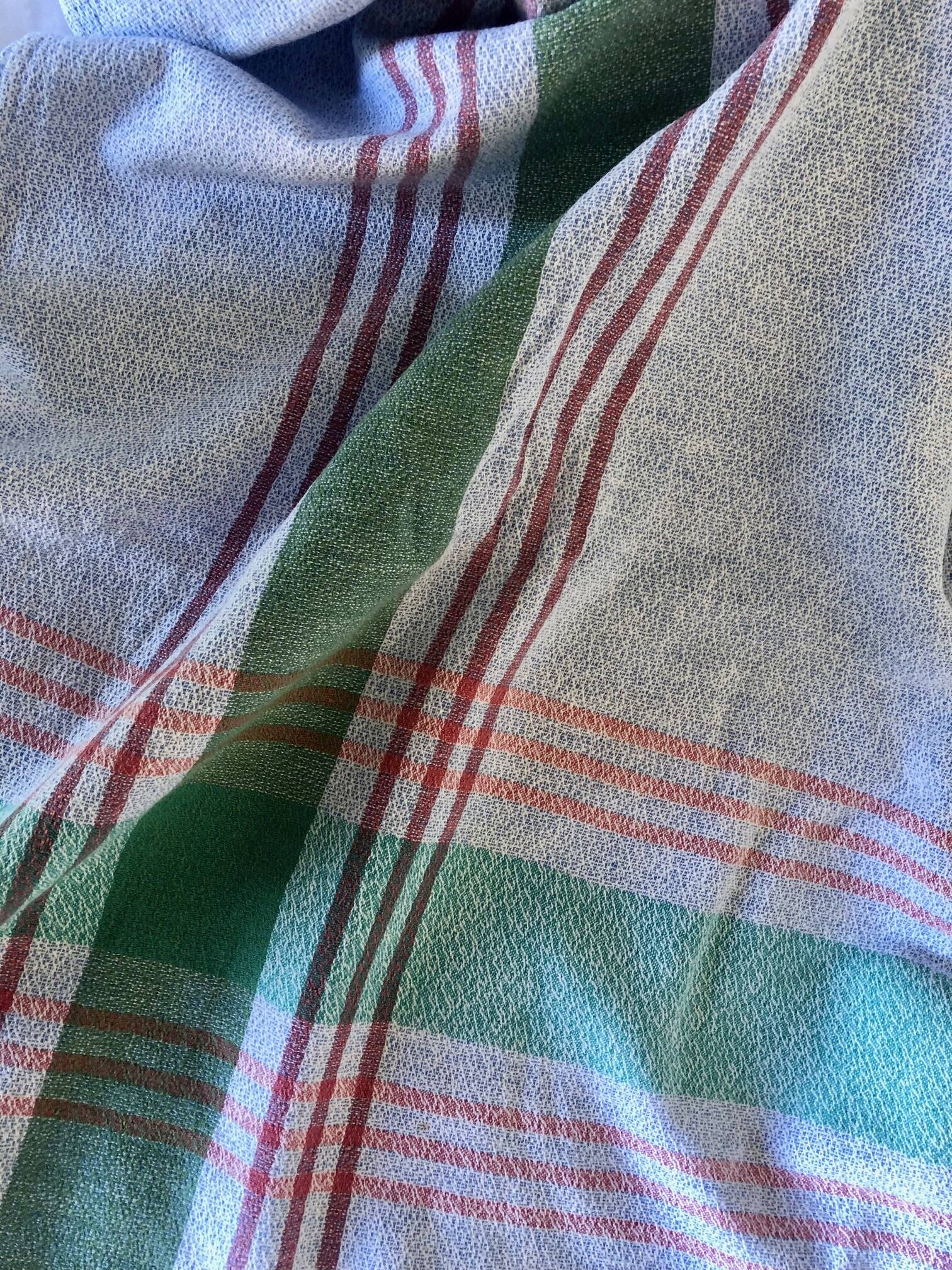 Vintage tablecloth, blue with stripes