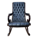 Fauteuil basculant Chesterfield en cuir noir