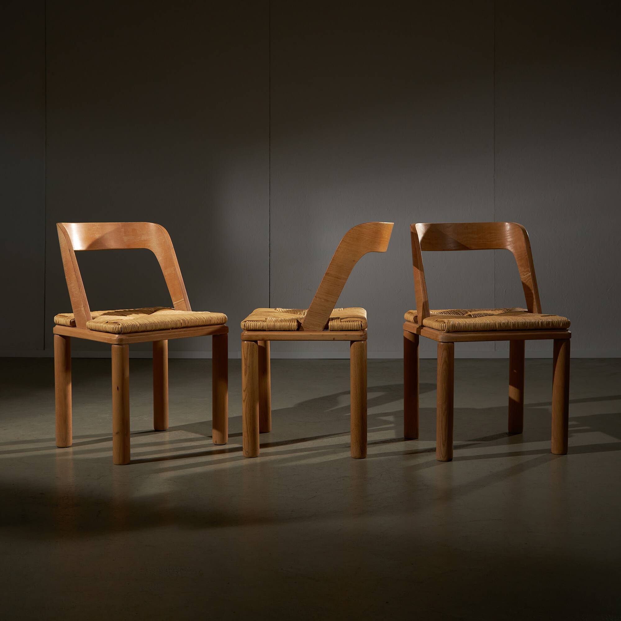 Set of 3 Italian Wooden Curved Backrest Chair