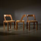 Set of 3 Italian Wooden Curved Backrest Chair