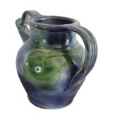 Cruche ou orjol en faïence française ancienne à glaçure bleue et verte