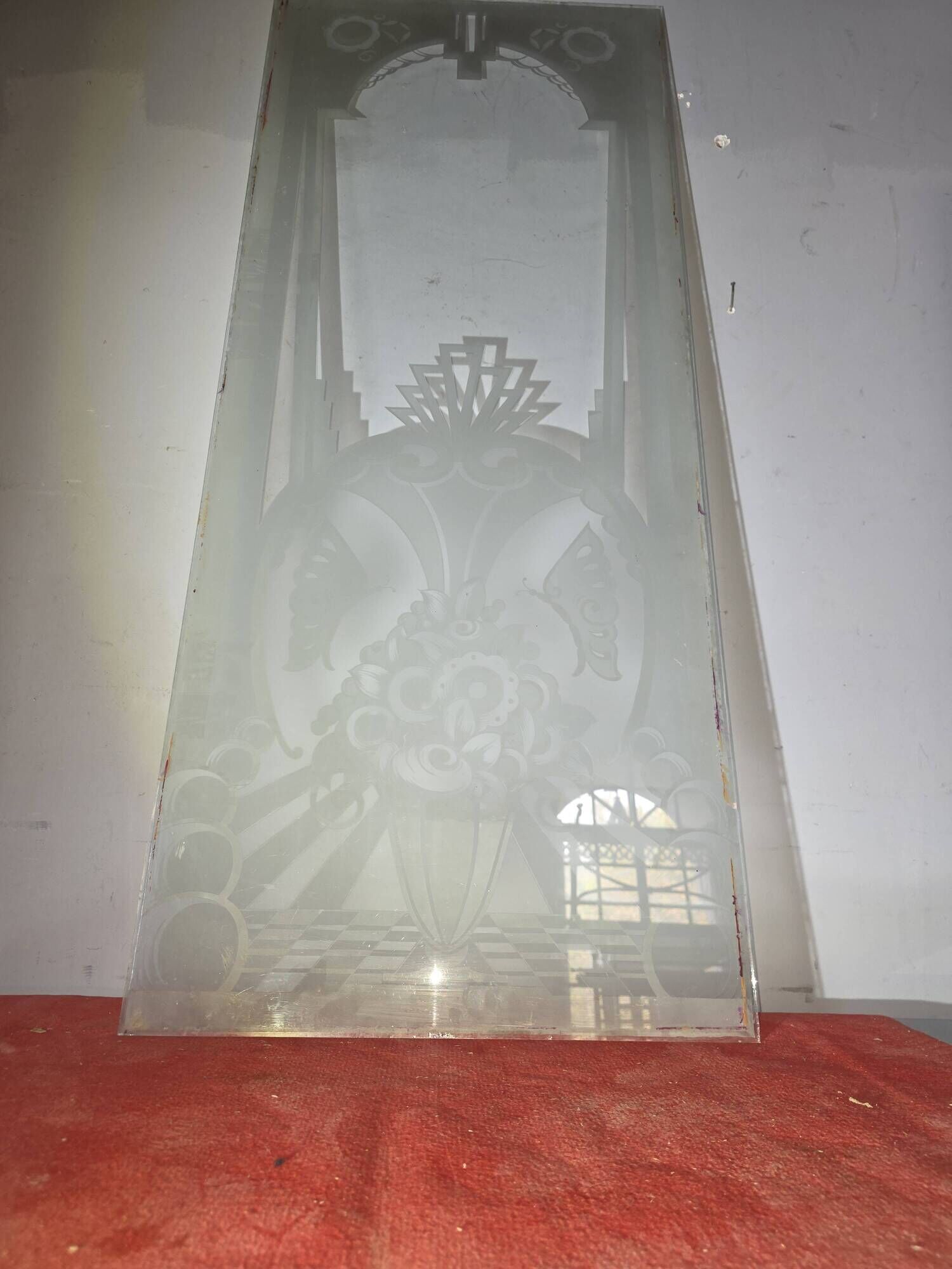 Art Deco engraved glass door panel