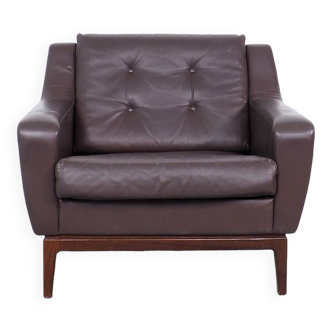 Vintage Brown Leather Lounge Chair with Rosewood Legs by Porfilia Werke, 1960s
