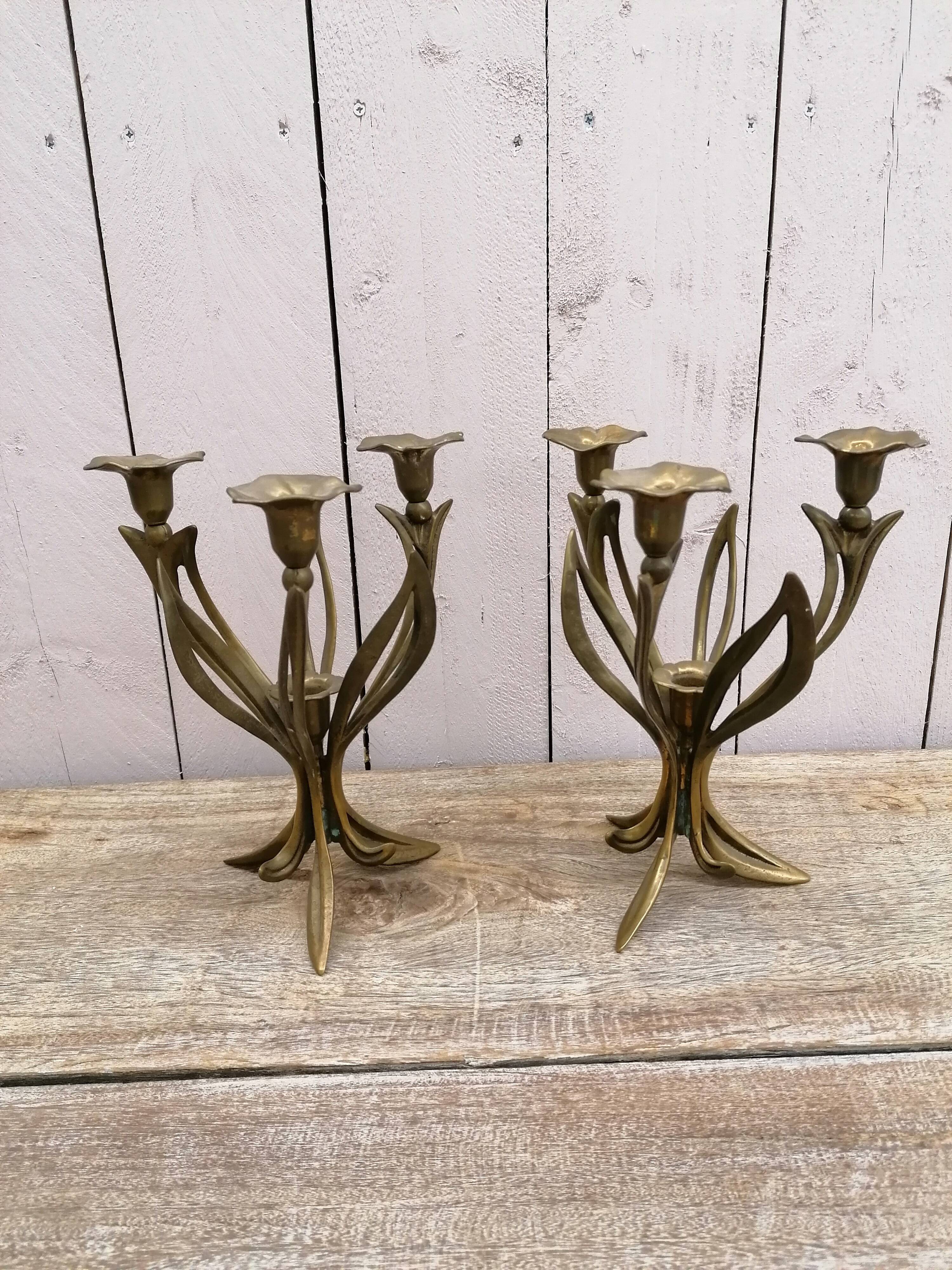 Brass art nouveau chandeliers